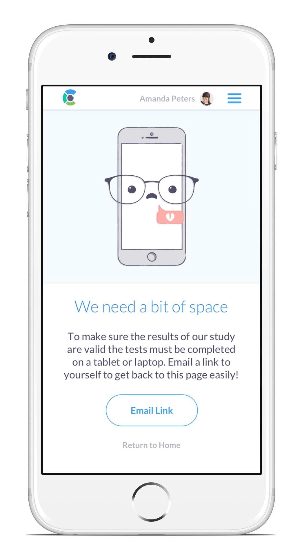 Screenshot of mobile interaction page