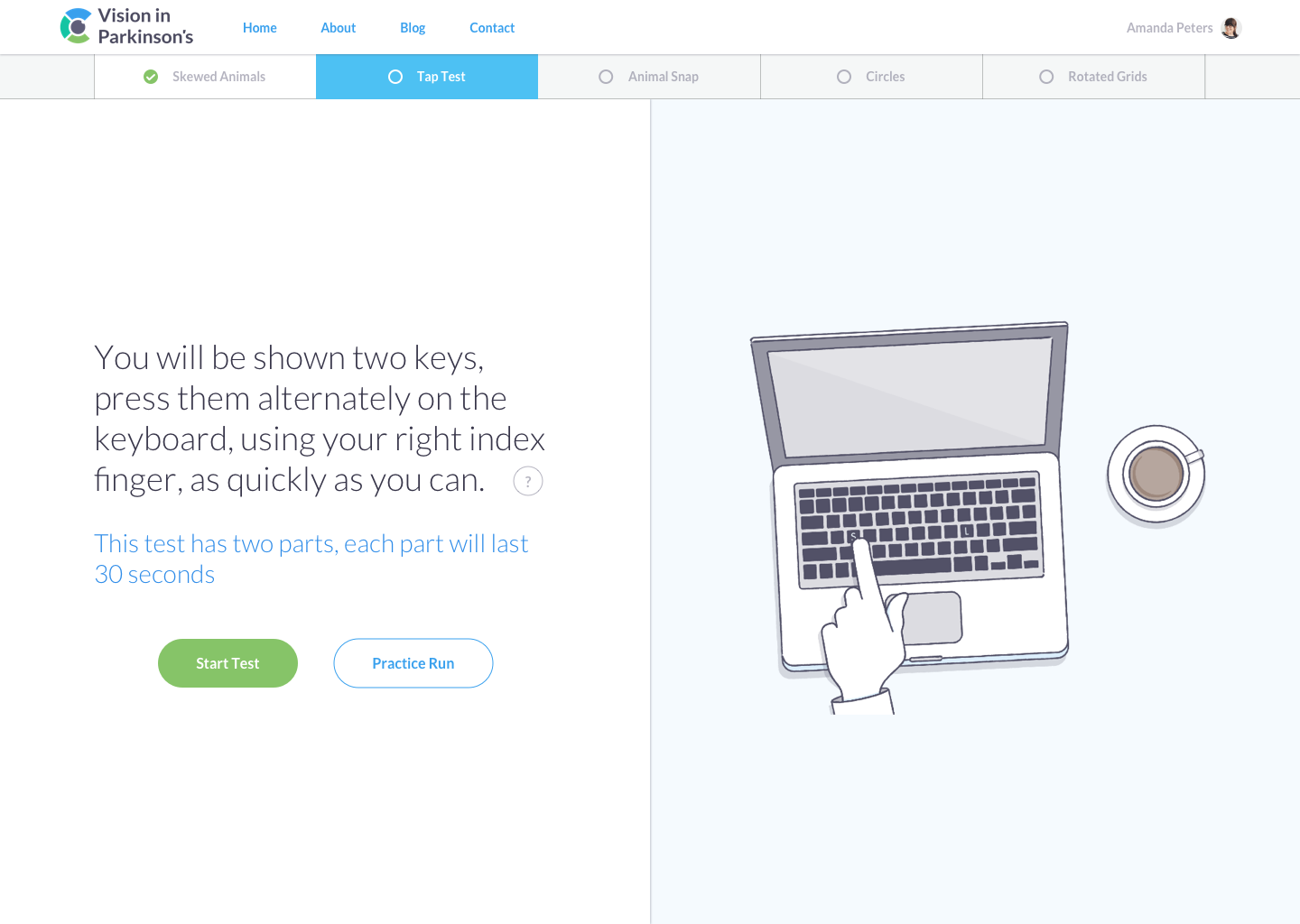 Screenshot of tap callibration test